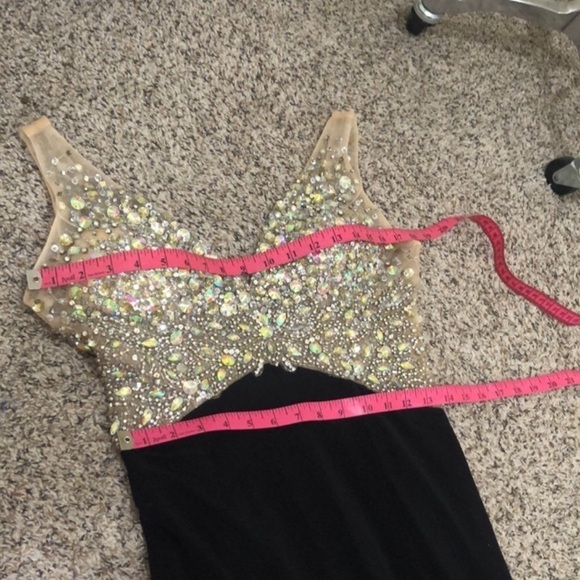 Poly USA By Neblon Gown Maxi Dress Size Small Petite Black Rhinestone - Picture 8 of 12